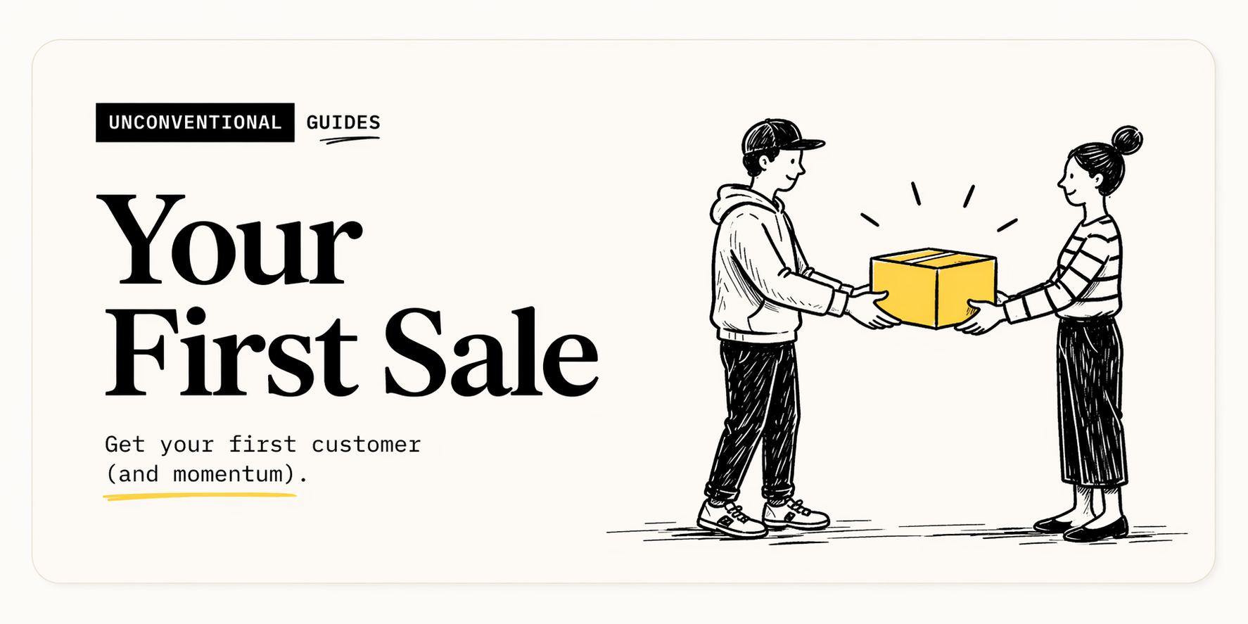 Your First Sale cover artwork showing two people exchanging a package